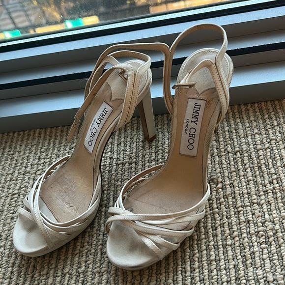 Jimmy Choo White Satin Heels Lilah 100 Satin Sandals - Wedding Bride Shoes - Picture 6 of 16